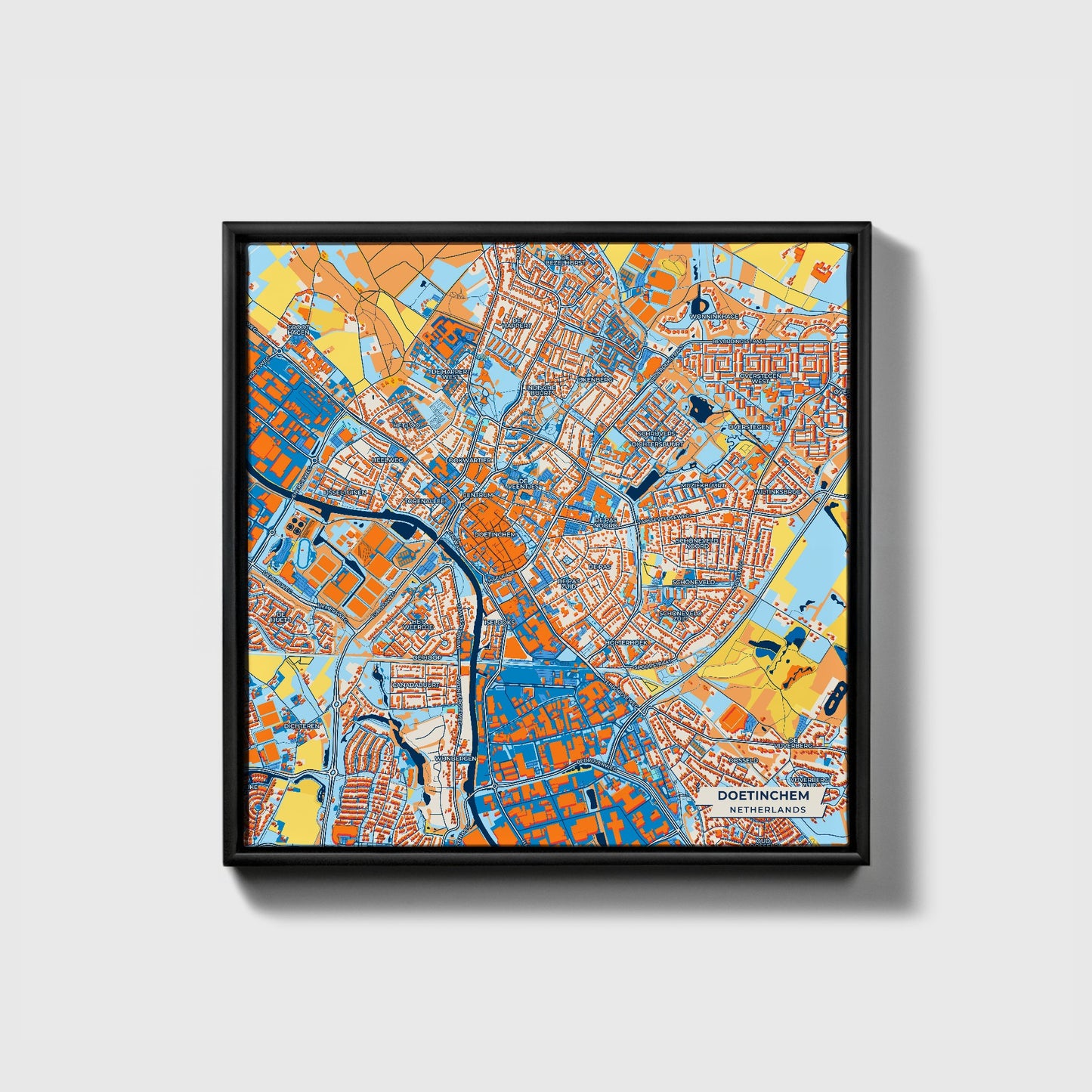 Doetinchem Netherlands Colorful City Map Canvas Print • Black Framed
