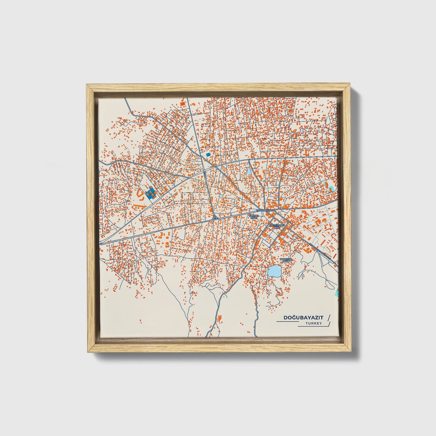 Doğubayazit Turkey Colorful City Map Canvas Print • Natural Wooden Framed