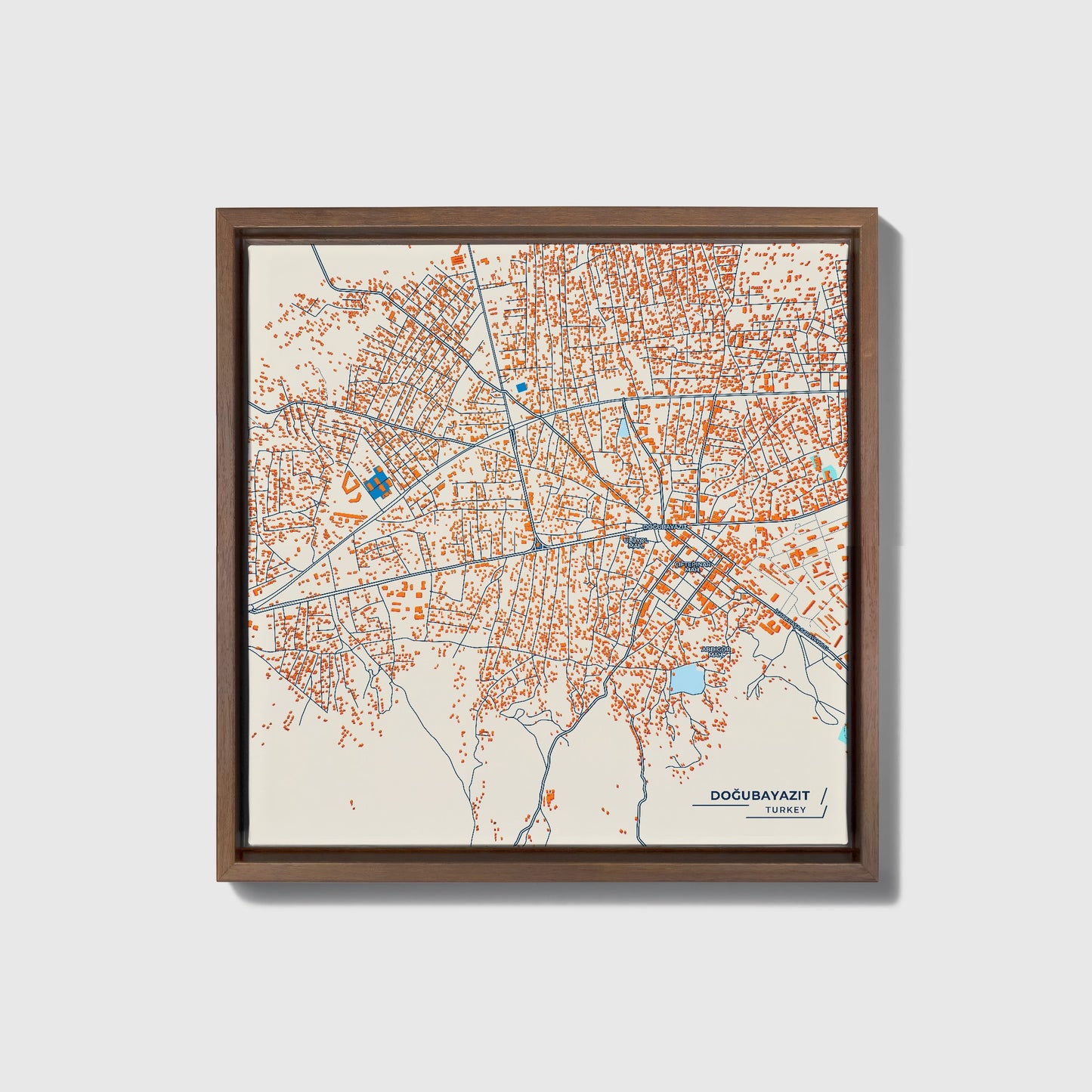 Doğubayazit Turkey Colorful City Map Canvas Print • Dark Wooden Framed