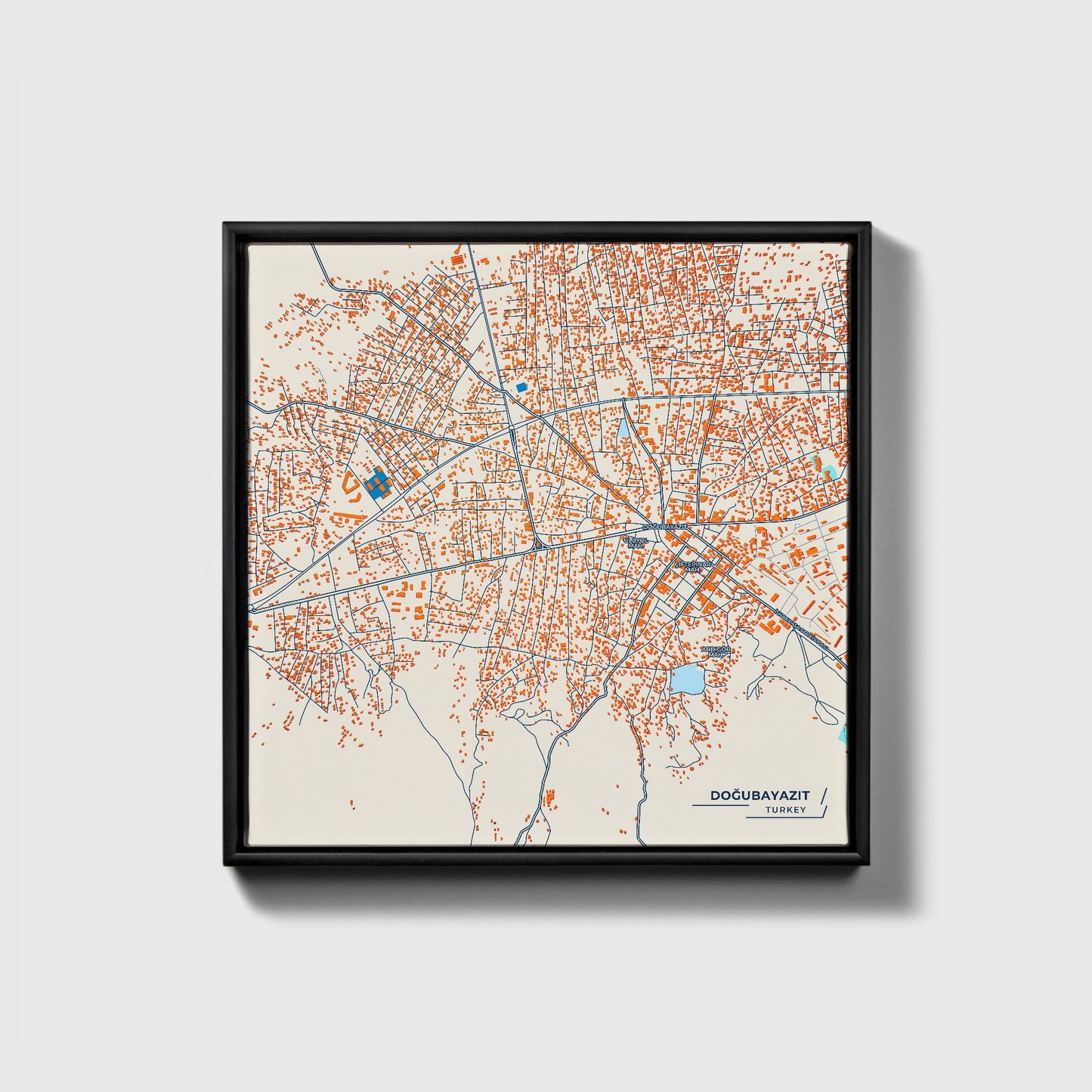 Doğubayazit Turkey Colorful City Map Canvas Print • Black Framed