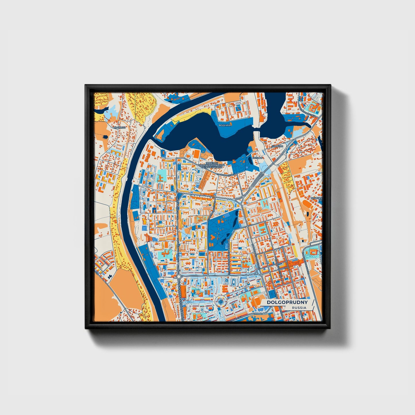 Долгопрудный Russia Colorful City Map Canvas Print • Black Framed