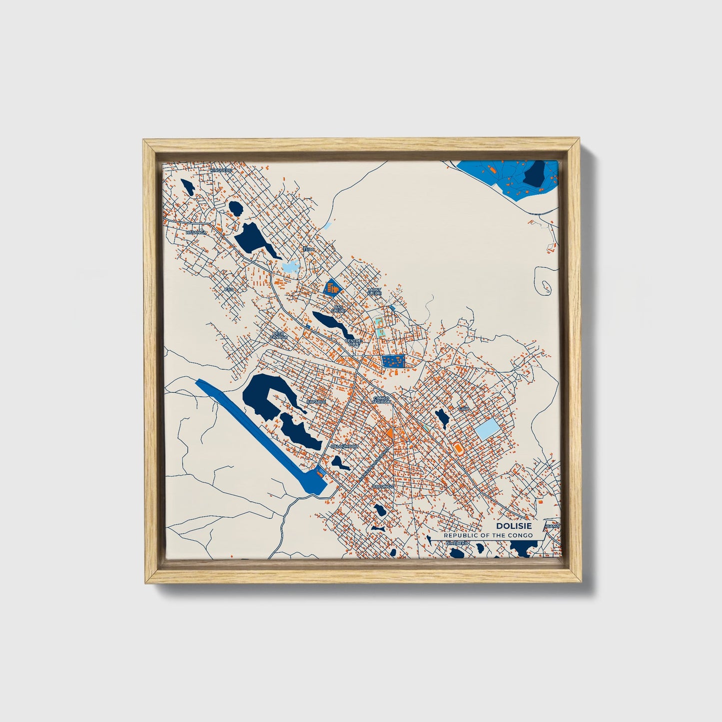 Dolisie Republic Of The Congo Colorful City Map Canvas Print • Natural Wooden Framed
