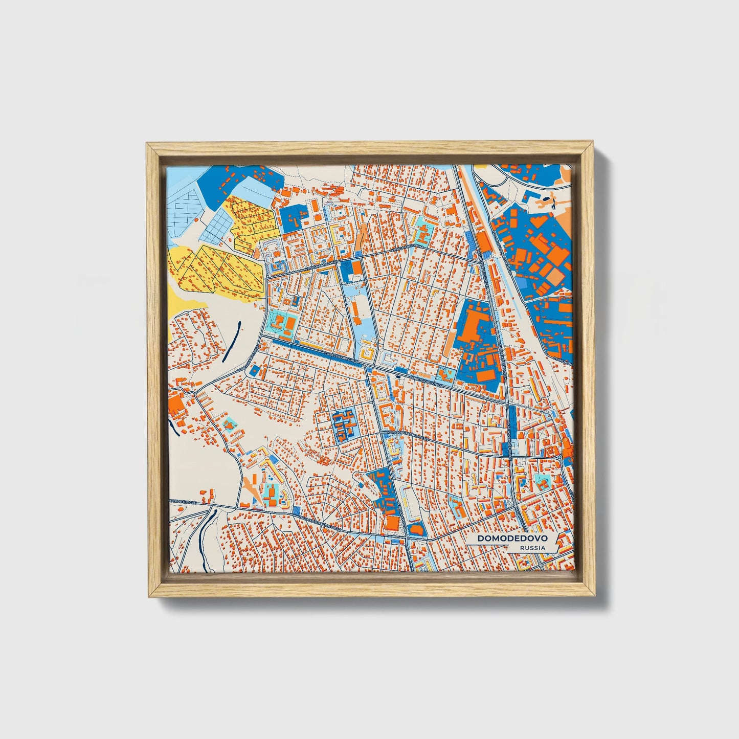 Домодедово Russia Colorful City Map Canvas Print • Natural Wooden Framed