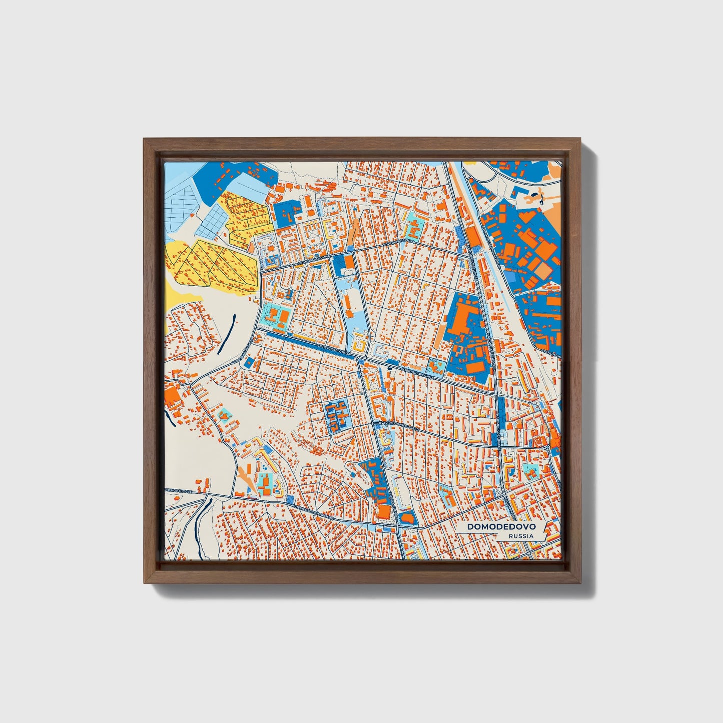 Домодедово Russia Colorful City Map Canvas Print • Dark Wooden Framed
