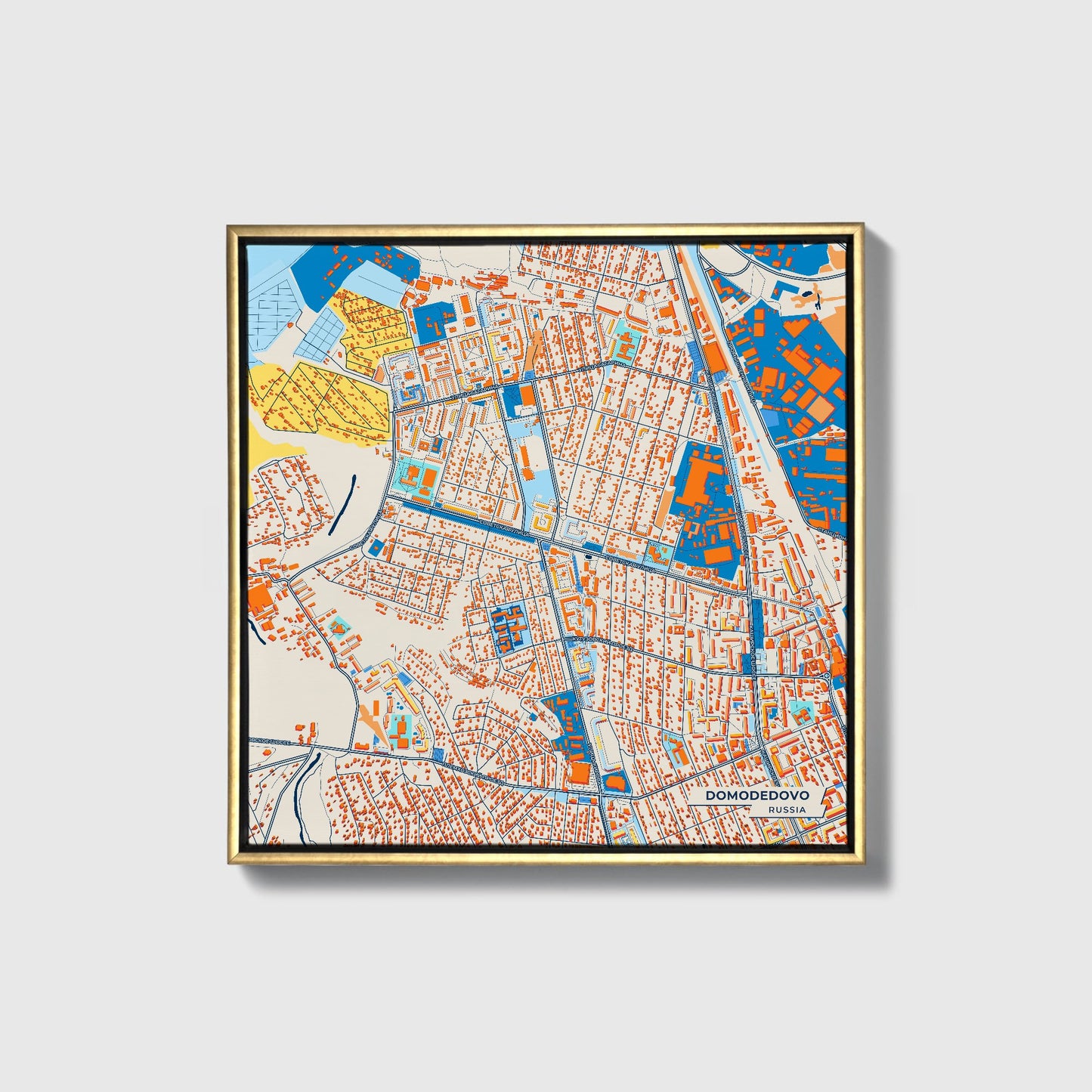 Домодедово Russia Colorful City Map Canvas Print • Gold Framed