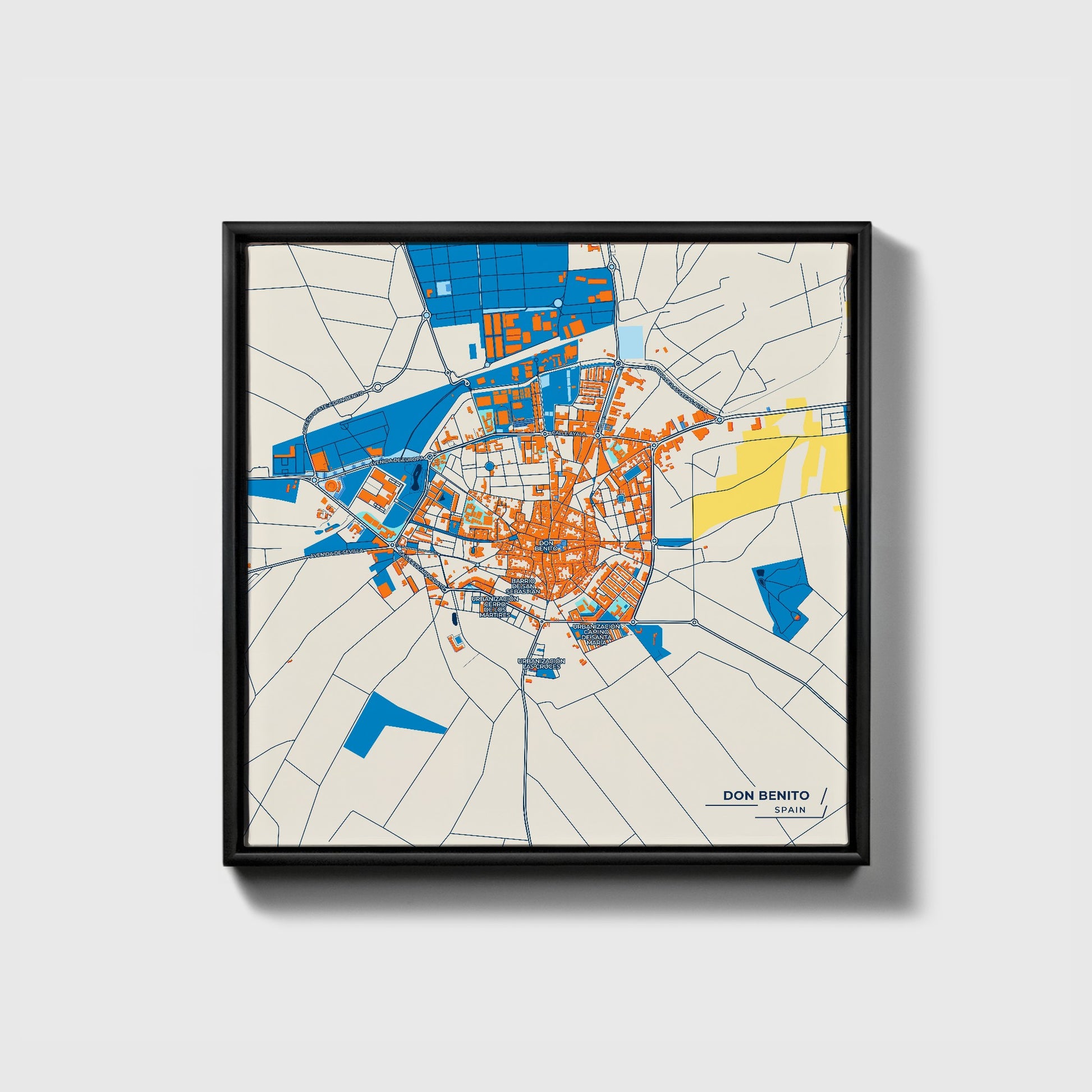 Don Benito Spain Colorful City Map Canvas Print • Black Framed