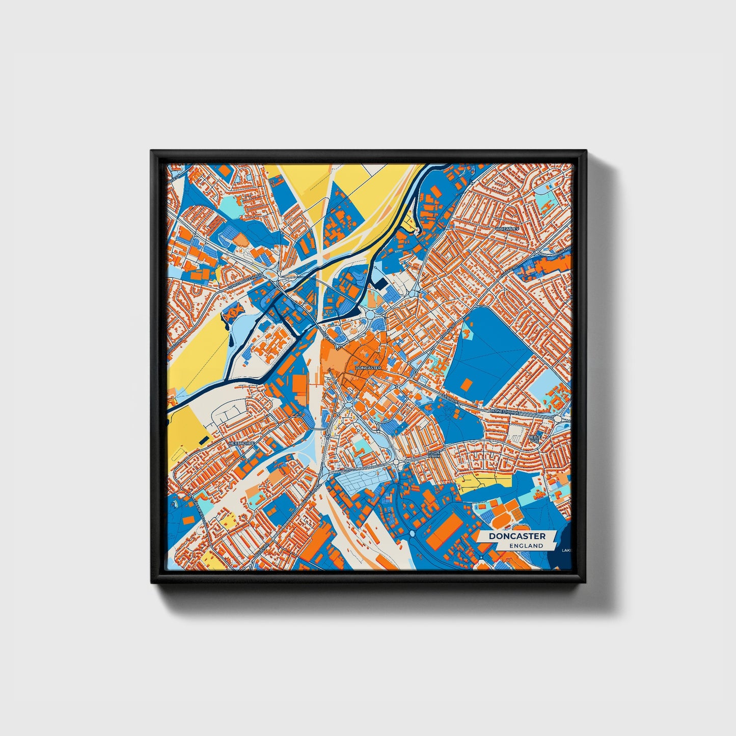 Doncaster England Colorful City Map Canvas Print • Black Framed