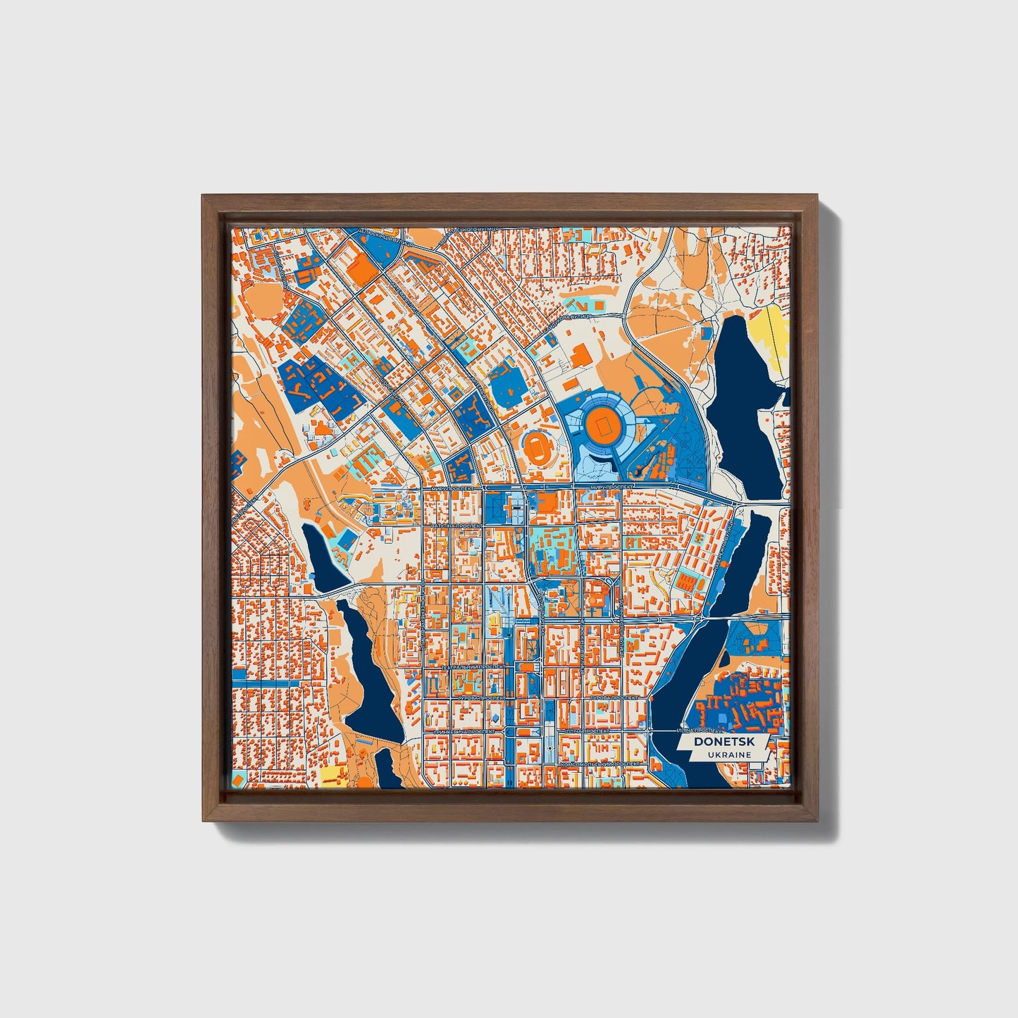 Донецьк Ukraine Colorful City Map Canvas Print • Dark Wooden Framed