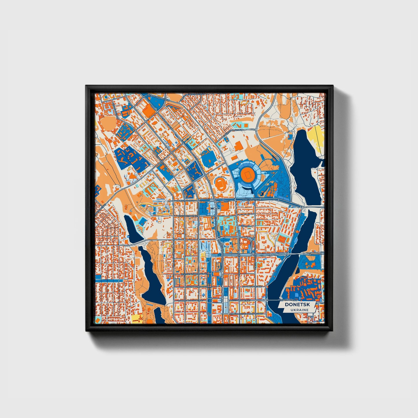 Донецьк Ukraine Colorful City Map Canvas Print • Black Framed