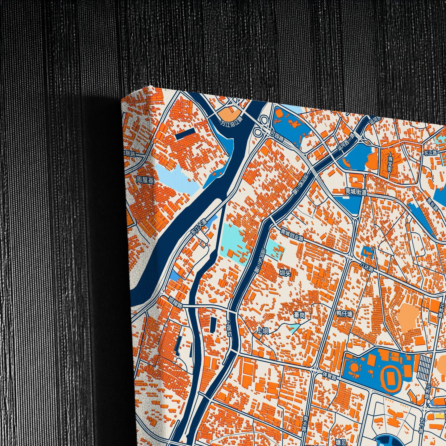 Dongguan China Colorful City Map Canvas Print Detail