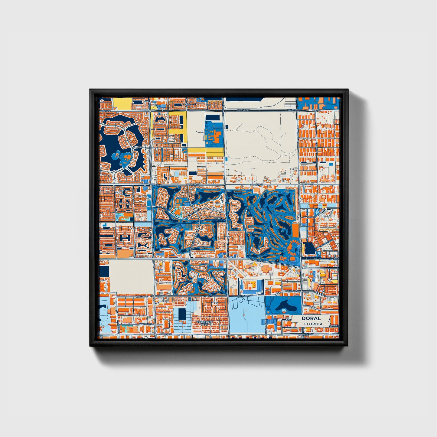 Doral Florida Colorful City Map Canvas Print • Black Framed