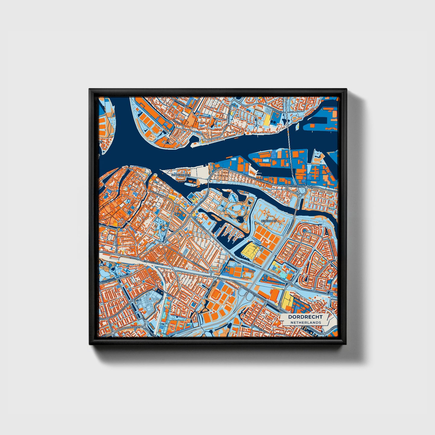 Dordrecht Netherlands Colorful City Map Canvas Print • Black Framed