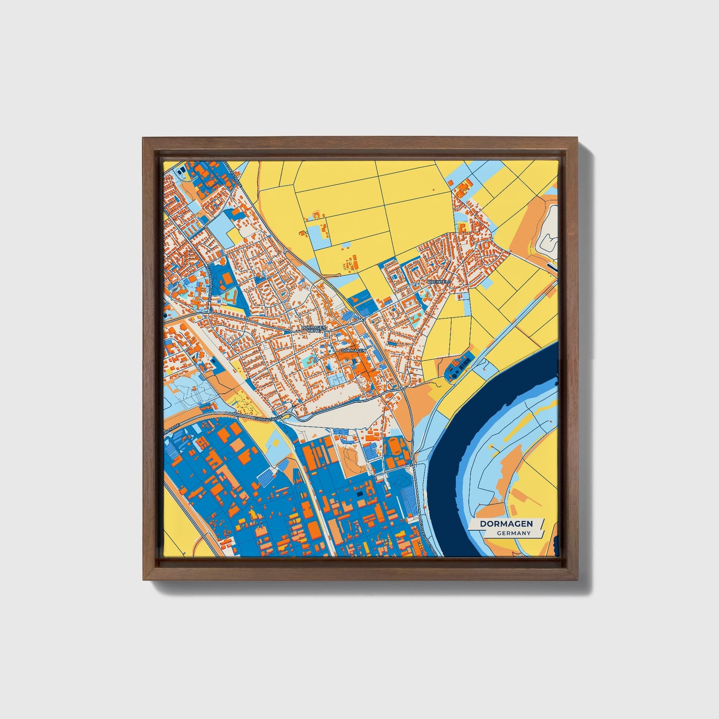 Dormagen Germany Colorful City Map Canvas Print • Dark Wooden Framed