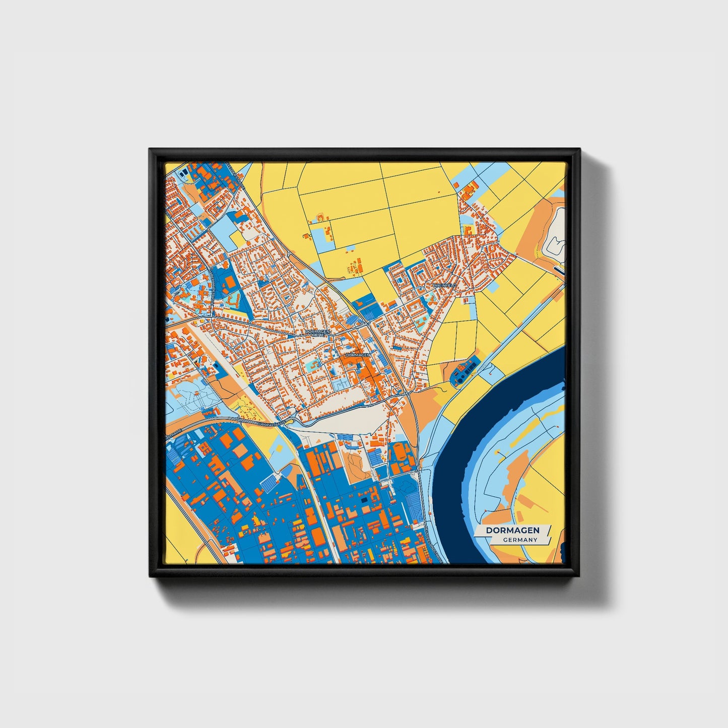 Dormagen Germany Colorful City Map Canvas Print • Black Framed