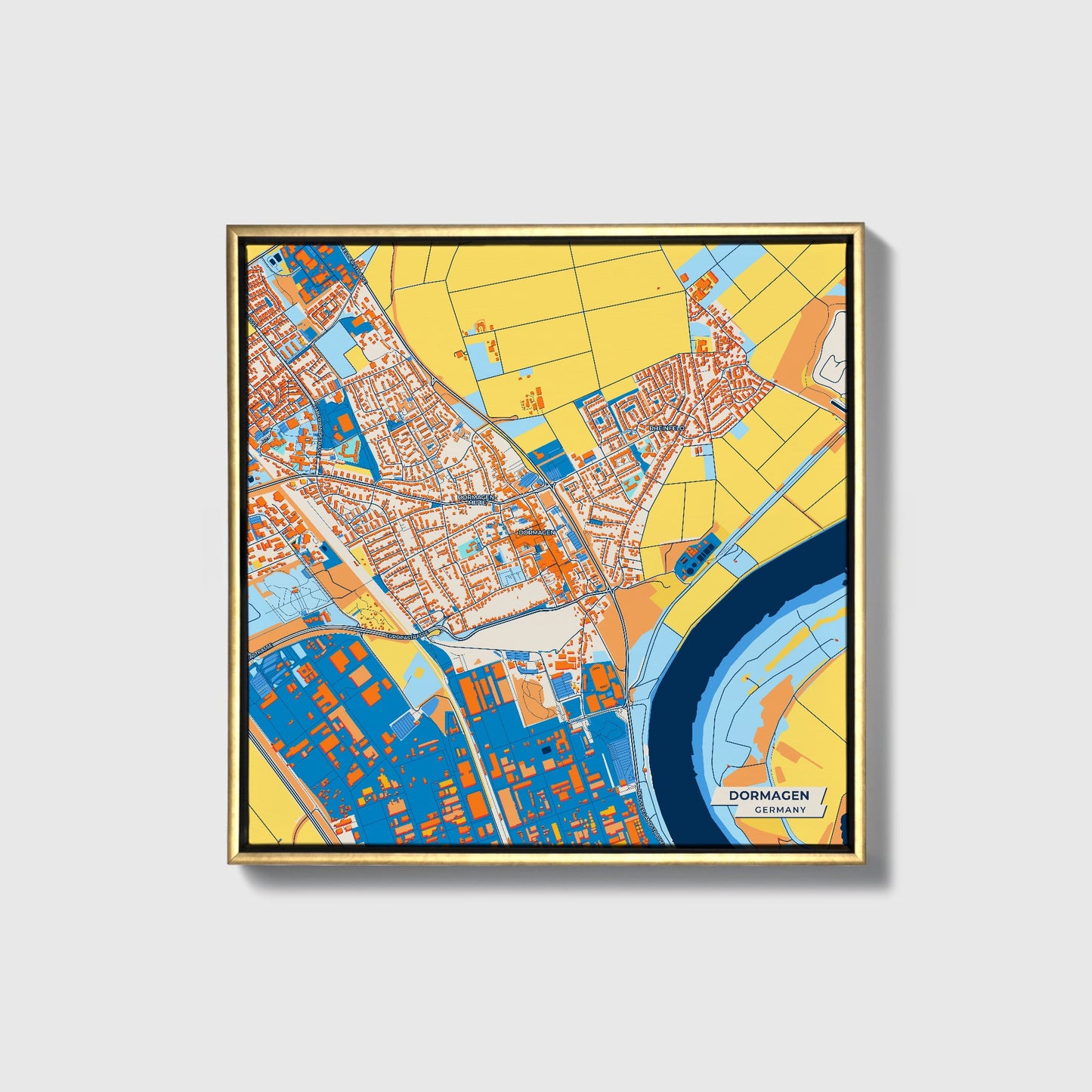 Dormagen Germany Colorful City Map Canvas Print • Gold Framed