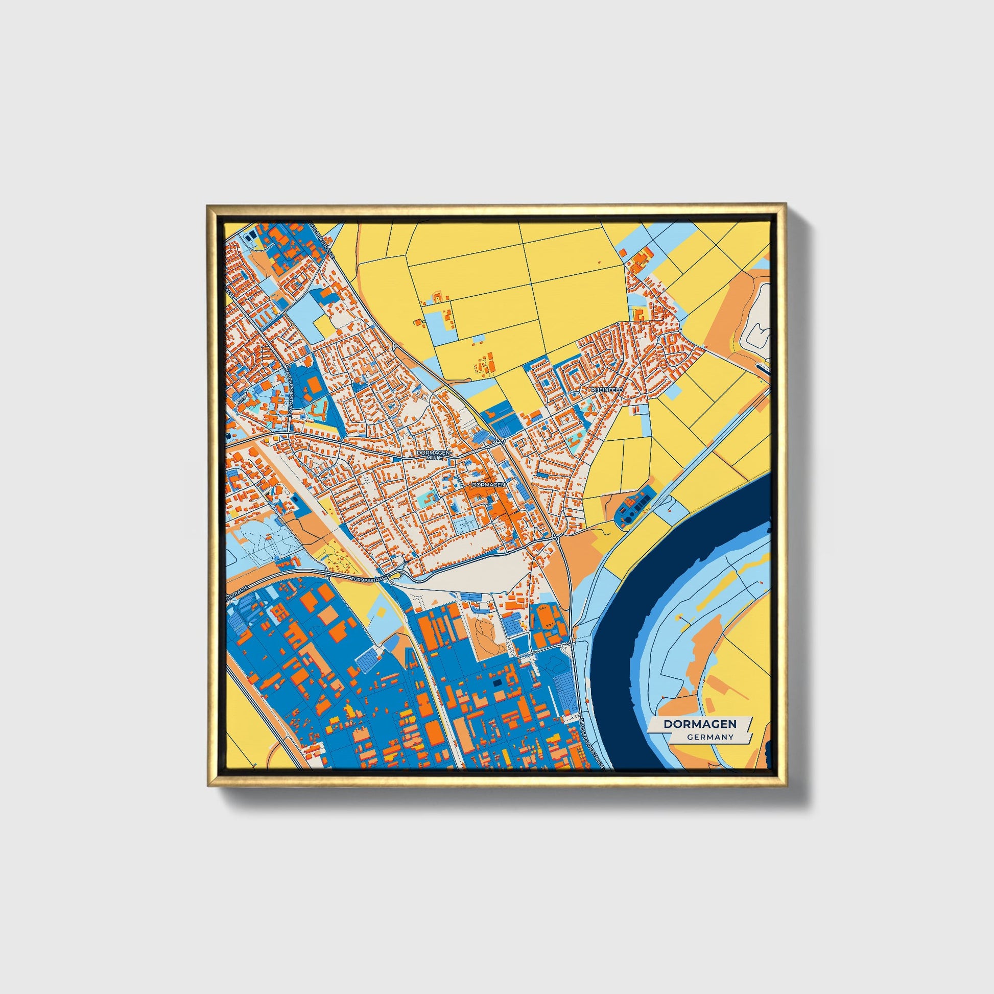 Dormagen Germany Colorful City Map Canvas Print • Gold Framed