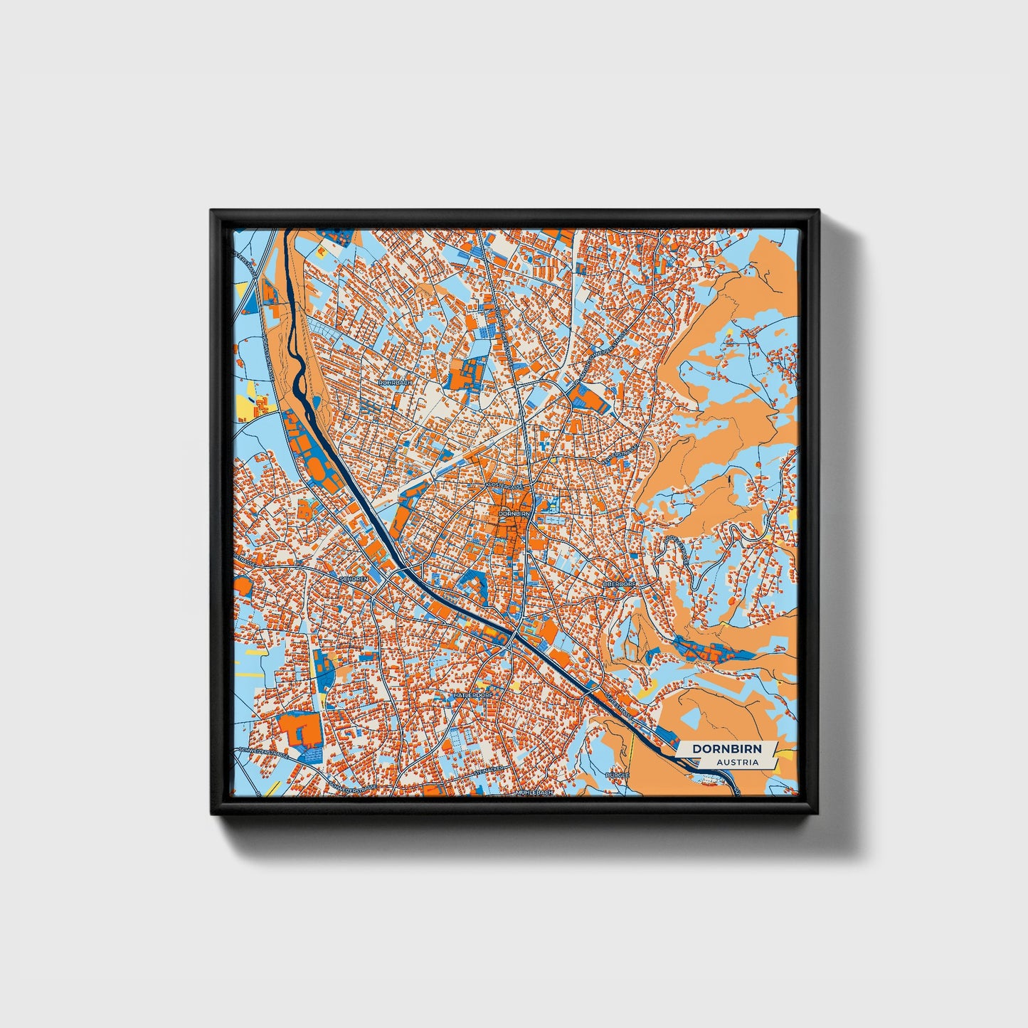 Dornbirn Austria Colorful City Map Canvas Print • Black Framed