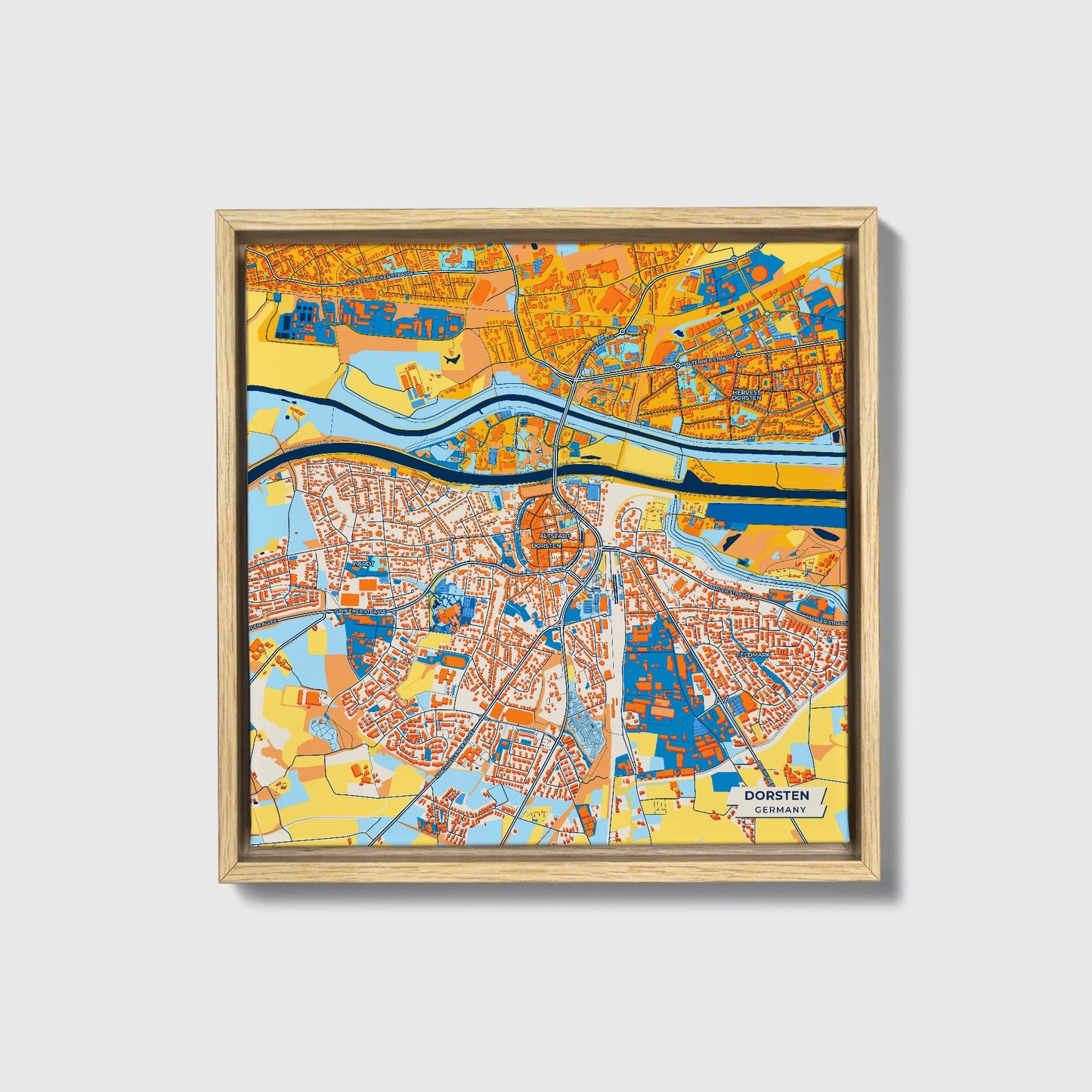 Dorsten Germany Colorful City Map Canvas Print • Natural Wooden Framed