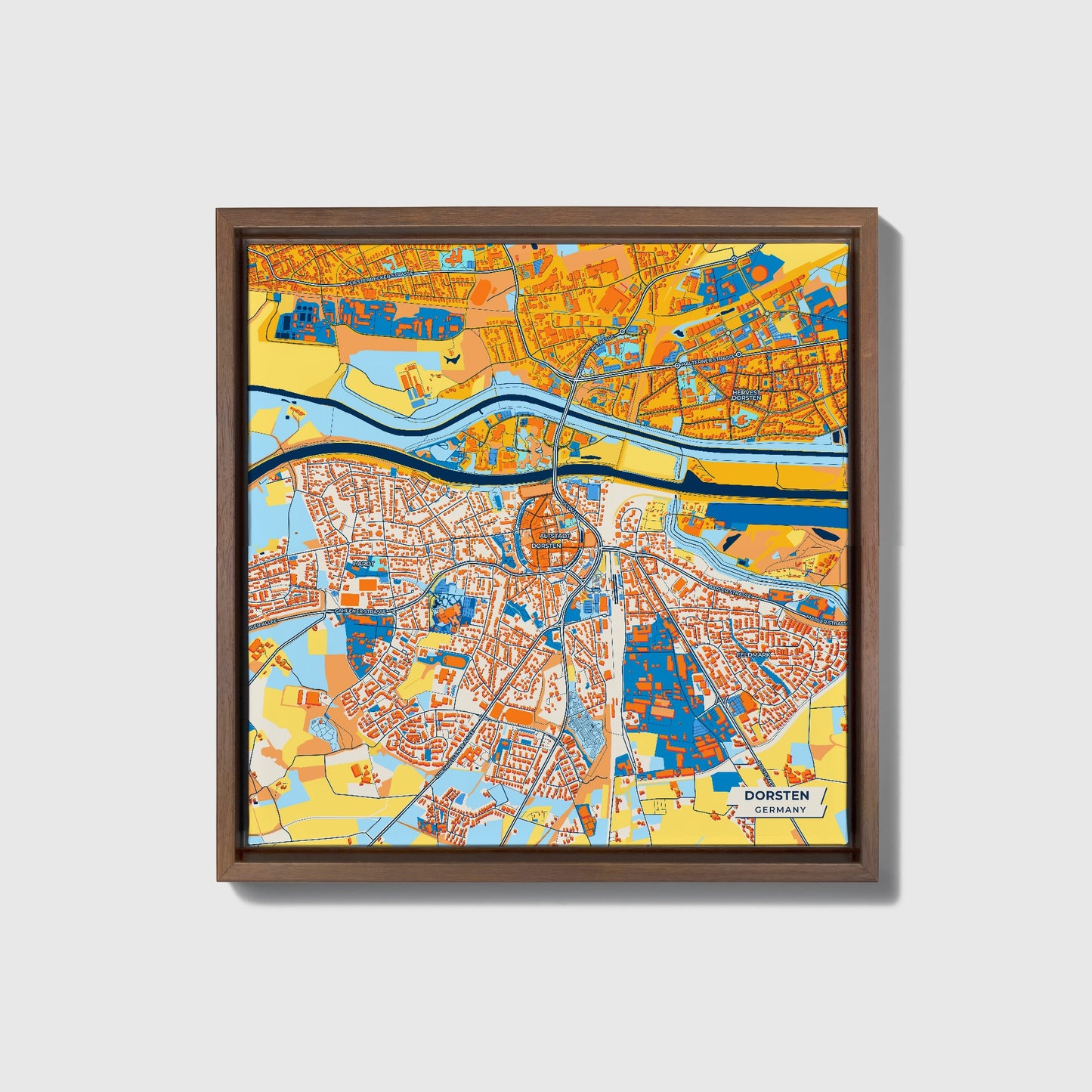 Dorsten Germany Colorful City Map Canvas Print • Dark Wooden Framed