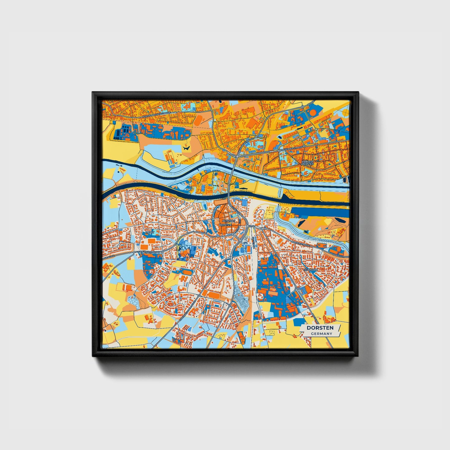 Dorsten Germany Colorful City Map Canvas Print • Black Framed