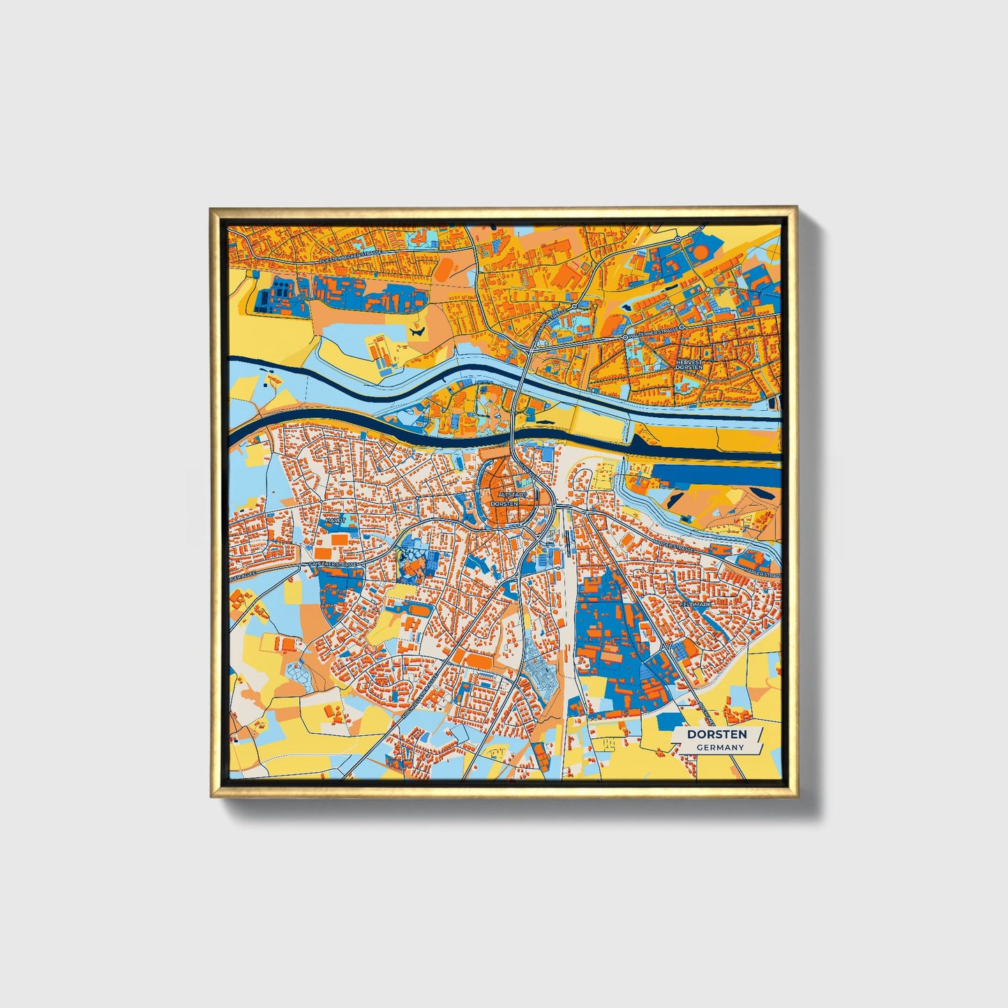 Dorsten Germany Colorful City Map Canvas Print • Gold Framed