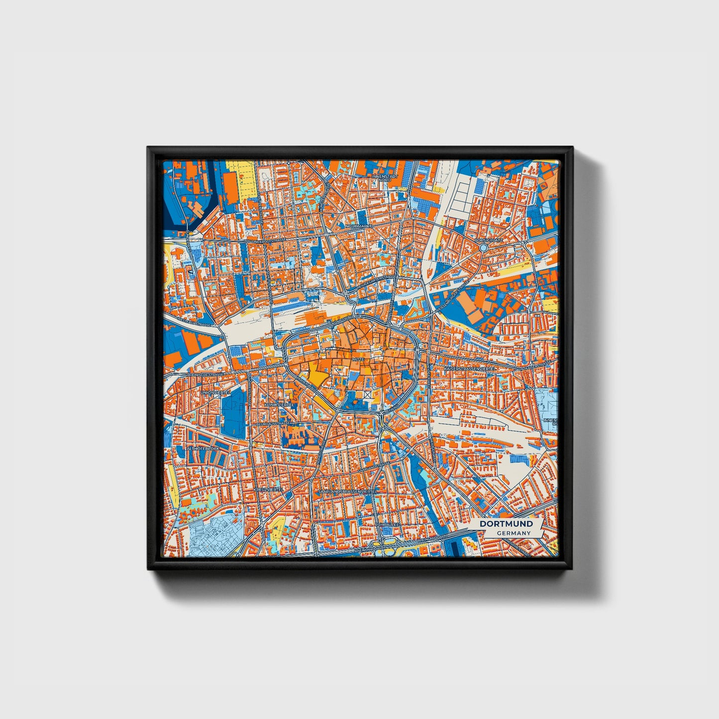Dortmund Germany Colorful City Map Canvas Print • Black Framed