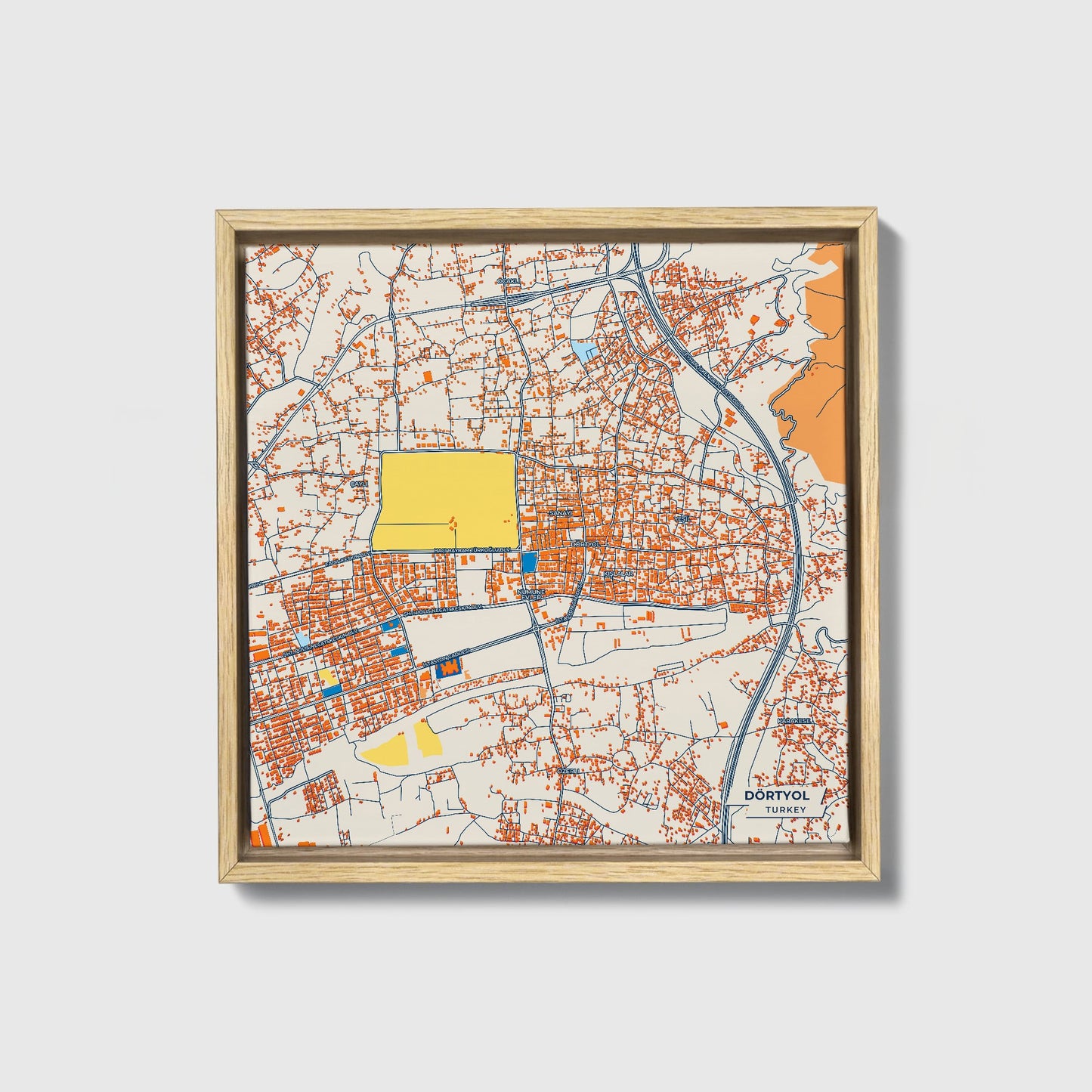 Dörtyol Turkey Colorful City Map Canvas Print • Natural Wooden Framed