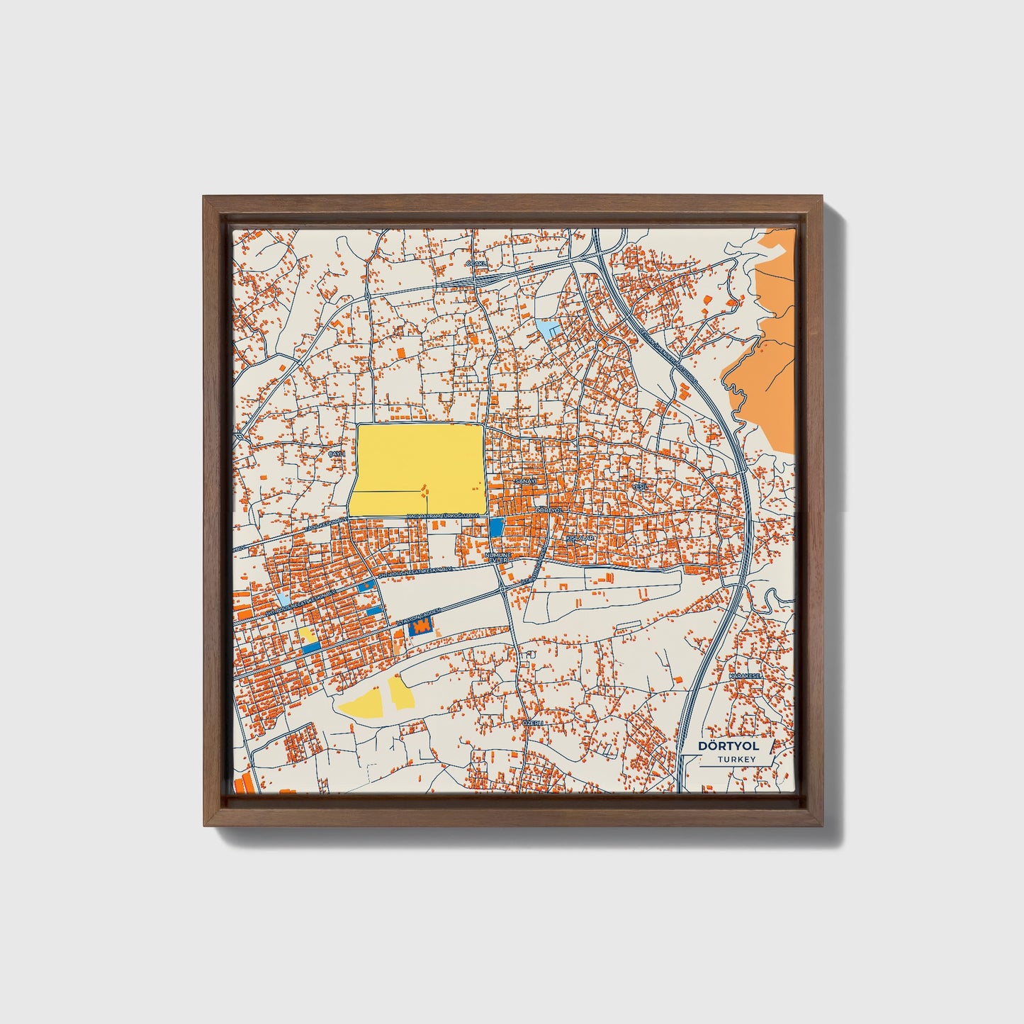 Dörtyol Turkey Colorful City Map Canvas Print • Dark Wooden Framed