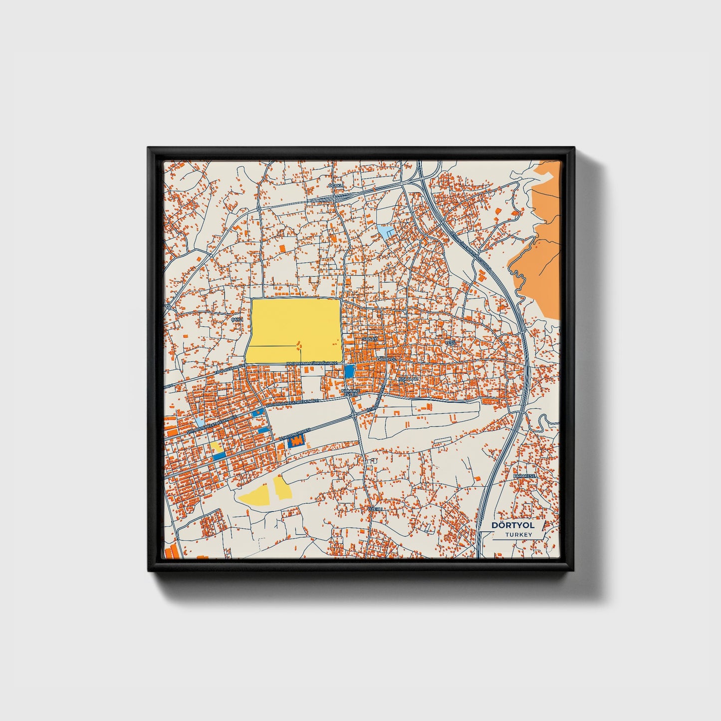Dörtyol Turkey Colorful City Map Canvas Print • Black Framed