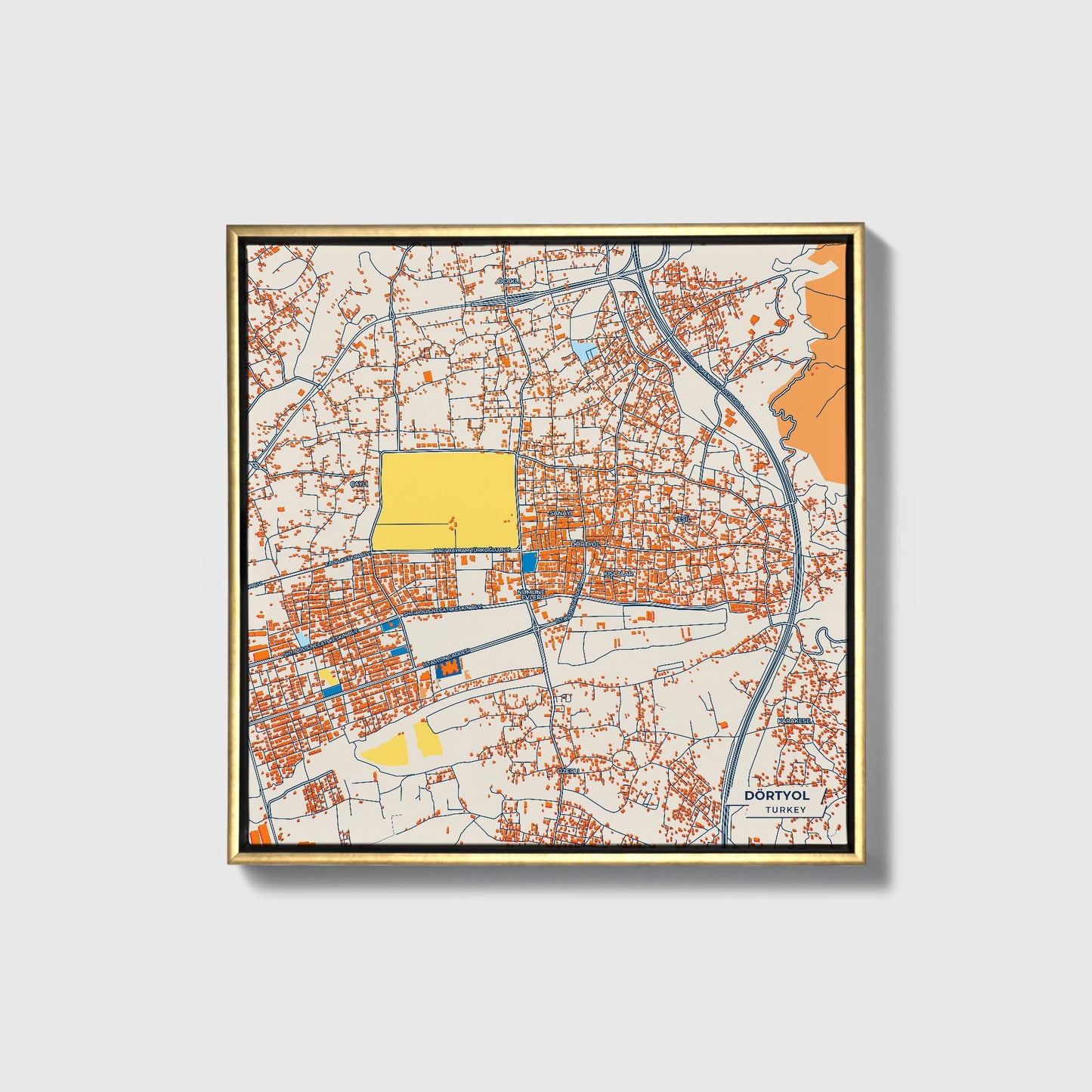 Dörtyol Turkey Colorful City Map Canvas Print • Gold Framed