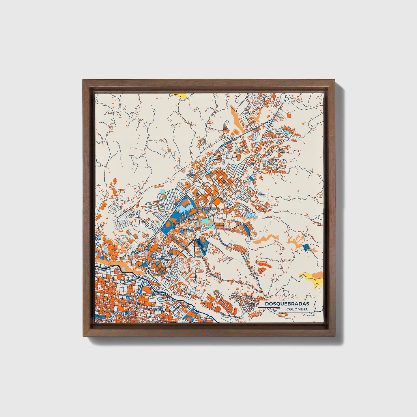 Dosquebradas Colombia Colorful City Map Canvas Print • Dark Wooden Framed