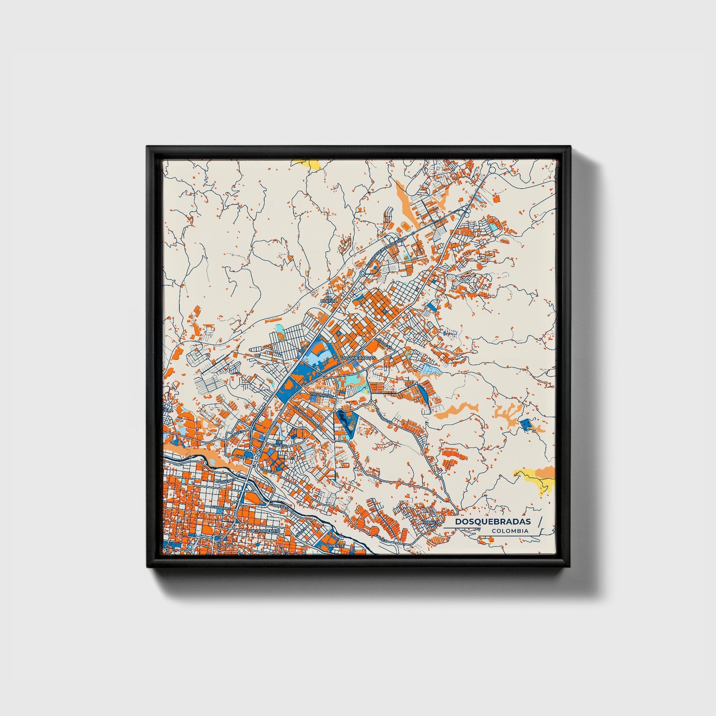 Dosquebradas Colombia Colorful City Map Canvas Print • Black Framed