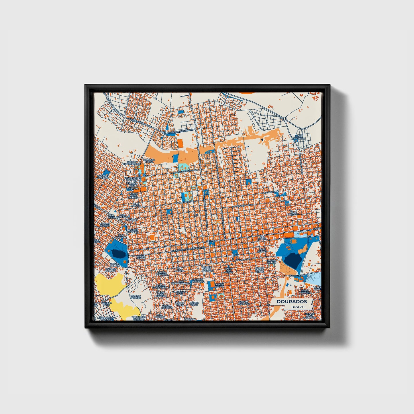 Dourados Brazil Colorful City Map Canvas Print • Black Framed