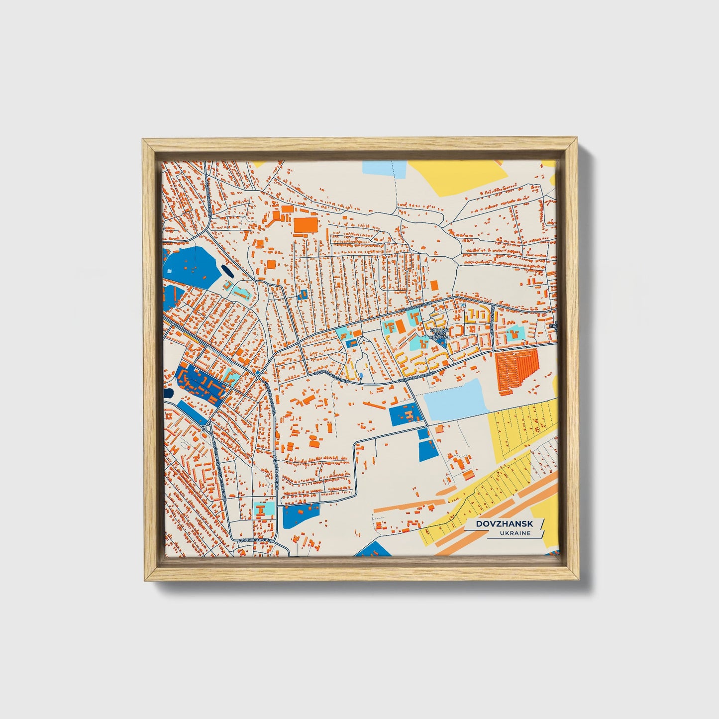 Довжанськ Ukraine Colorful City Map Canvas Print • Natural Wooden Framed