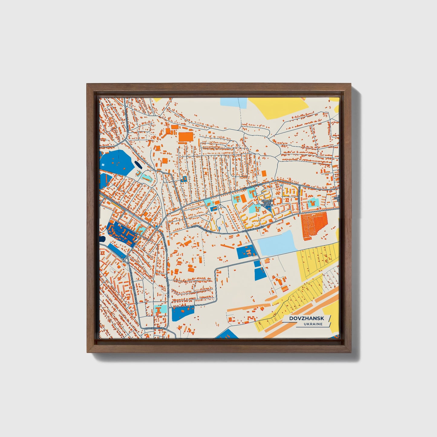 Довжанськ Ukraine Colorful City Map Canvas Print • Dark Wooden Framed