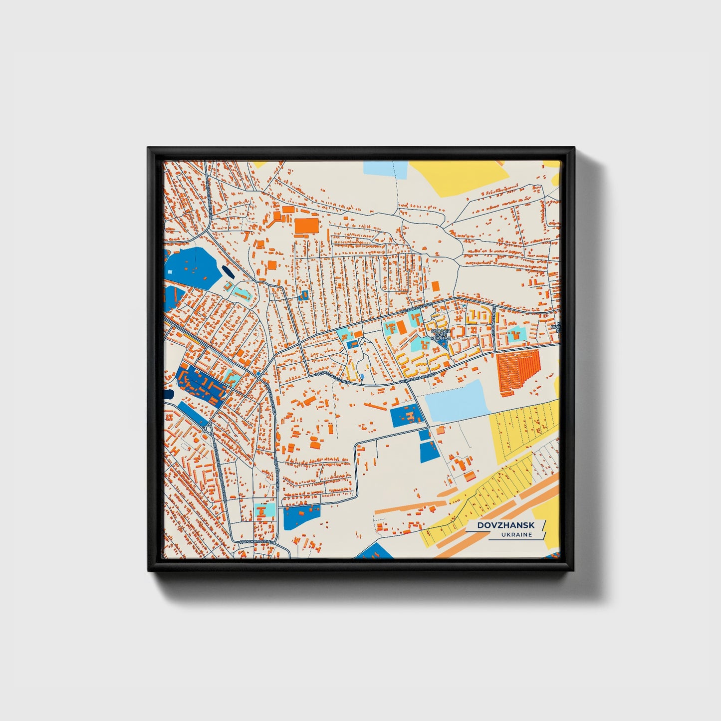 Довжанськ Ukraine Colorful City Map Canvas Print • Black Framed