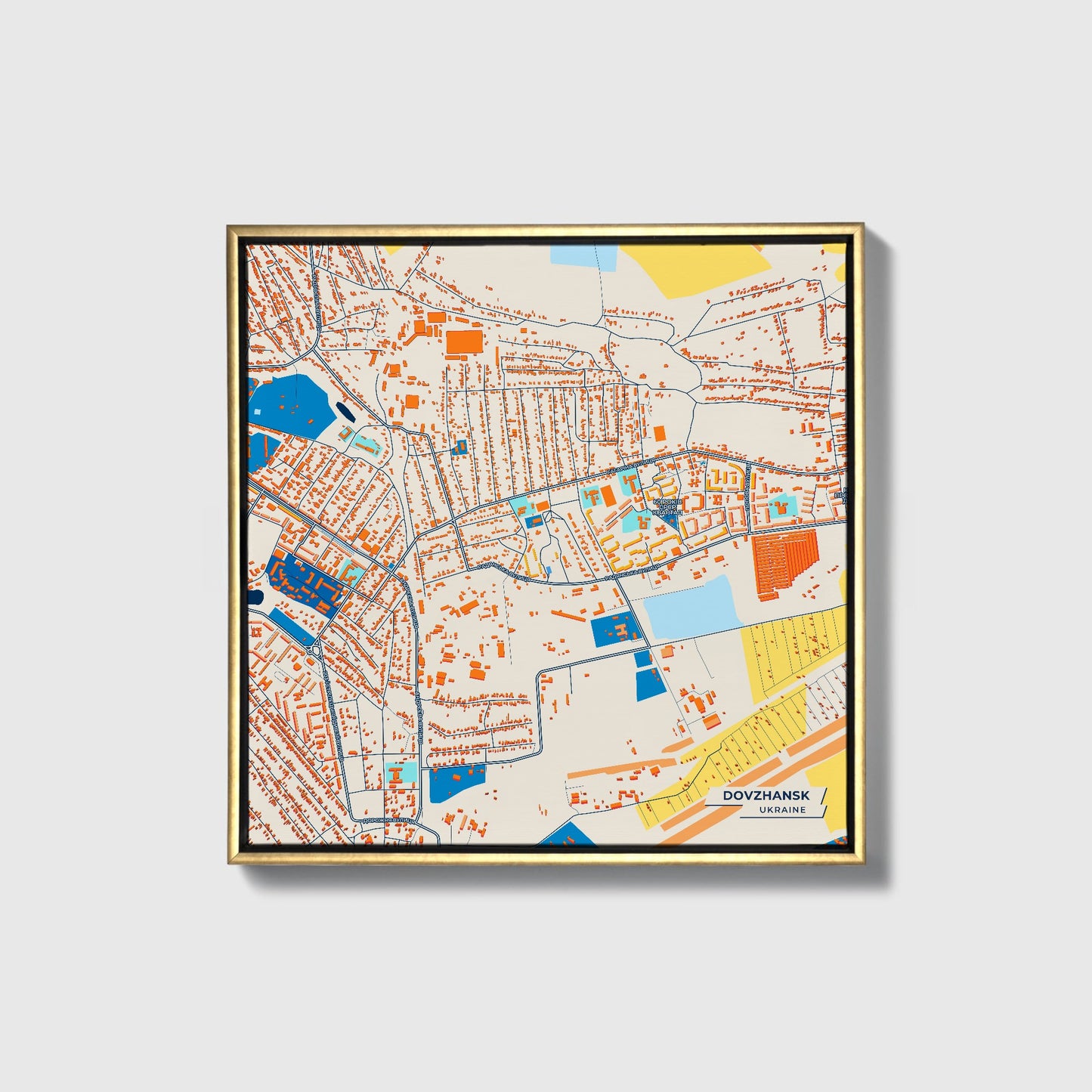 Довжанськ Ukraine Colorful City Map Canvas Print • Gold Framed