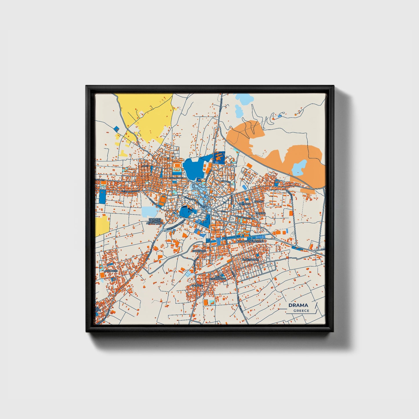 Δραμα Greece Colorful City Map Canvas Print • Black Framed