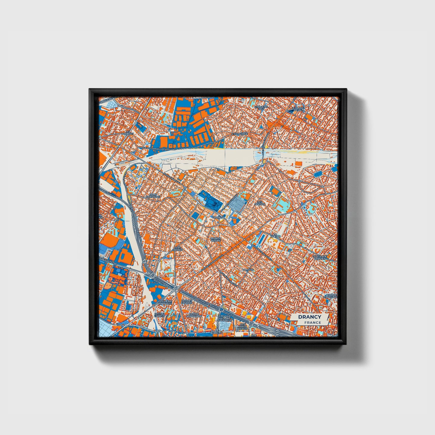 Drancy France Colorful City Map Canvas Print • Black Framed
