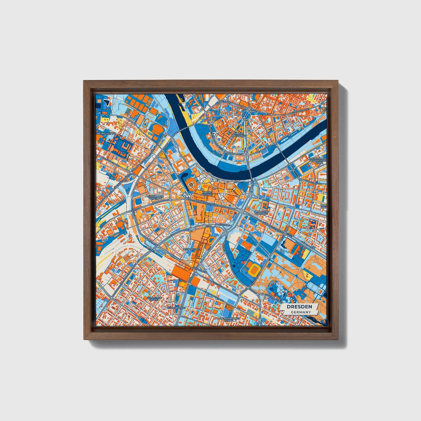 Dresden Germany Colorful City Map Canvas Print • Dark Wooden Framed