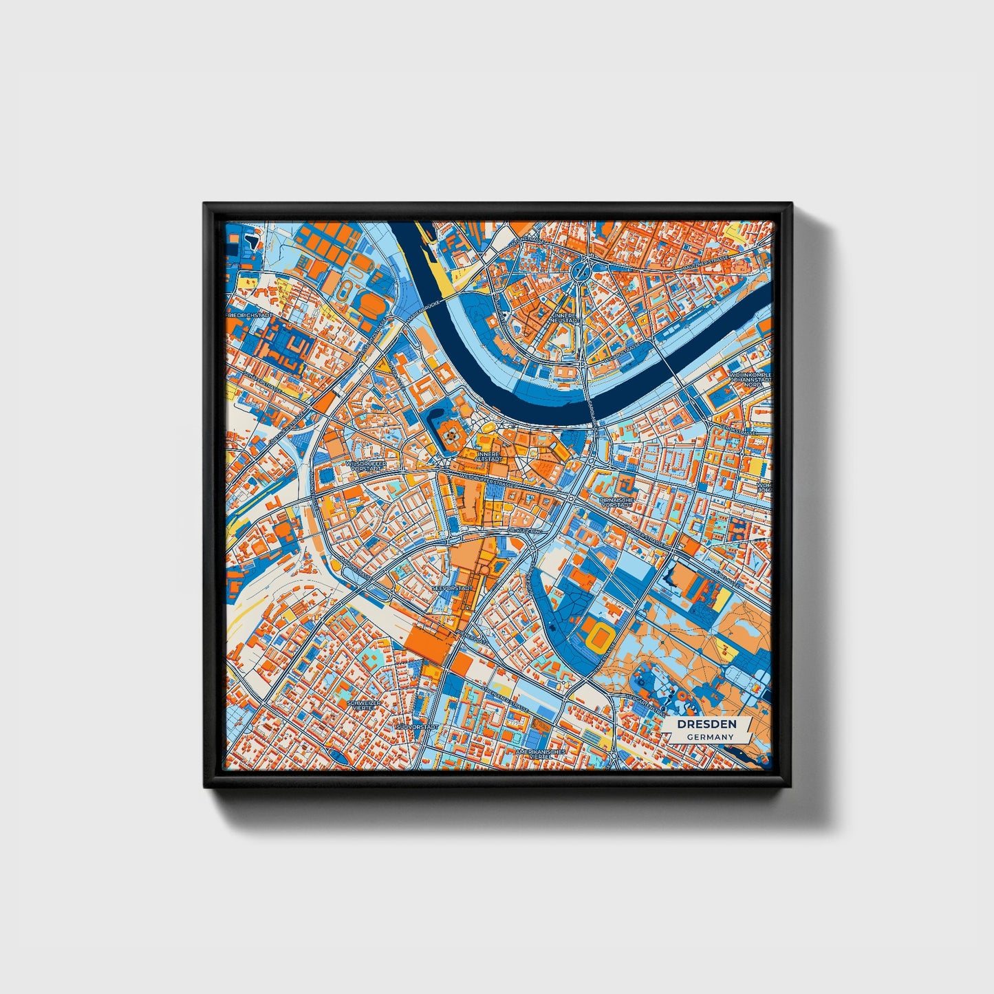 Dresden Germany Colorful City Map Canvas Print • Black Framed
