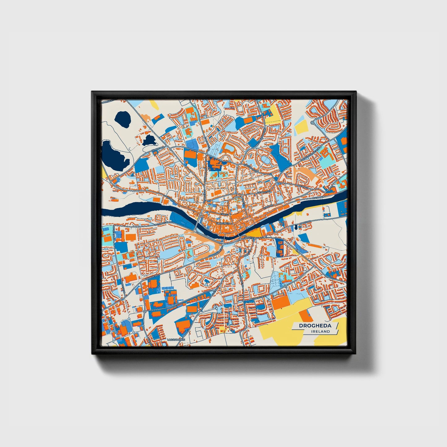 Drogheda Ireland Colorful City Map Canvas Print • Black Framed
