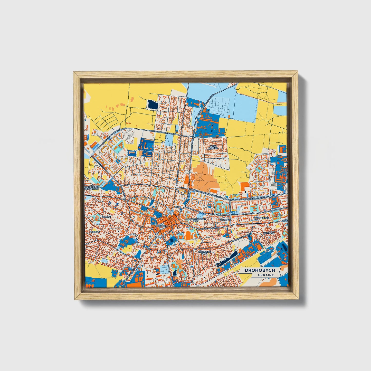 Дрохобич Ukraine Colorful City Map Canvas Print • Natural Wooden Framed