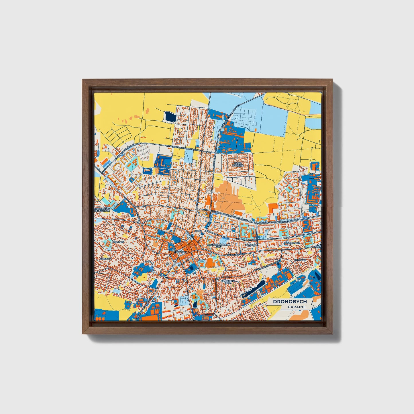 Дрохобич Ukraine Colorful City Map Canvas Print • Dark Wooden Framed