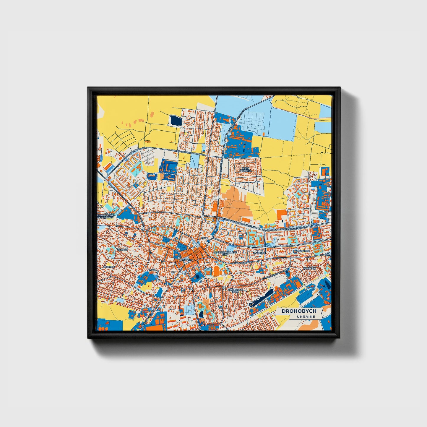 Дрохобич Ukraine Colorful City Map Canvas Print • Black Framed