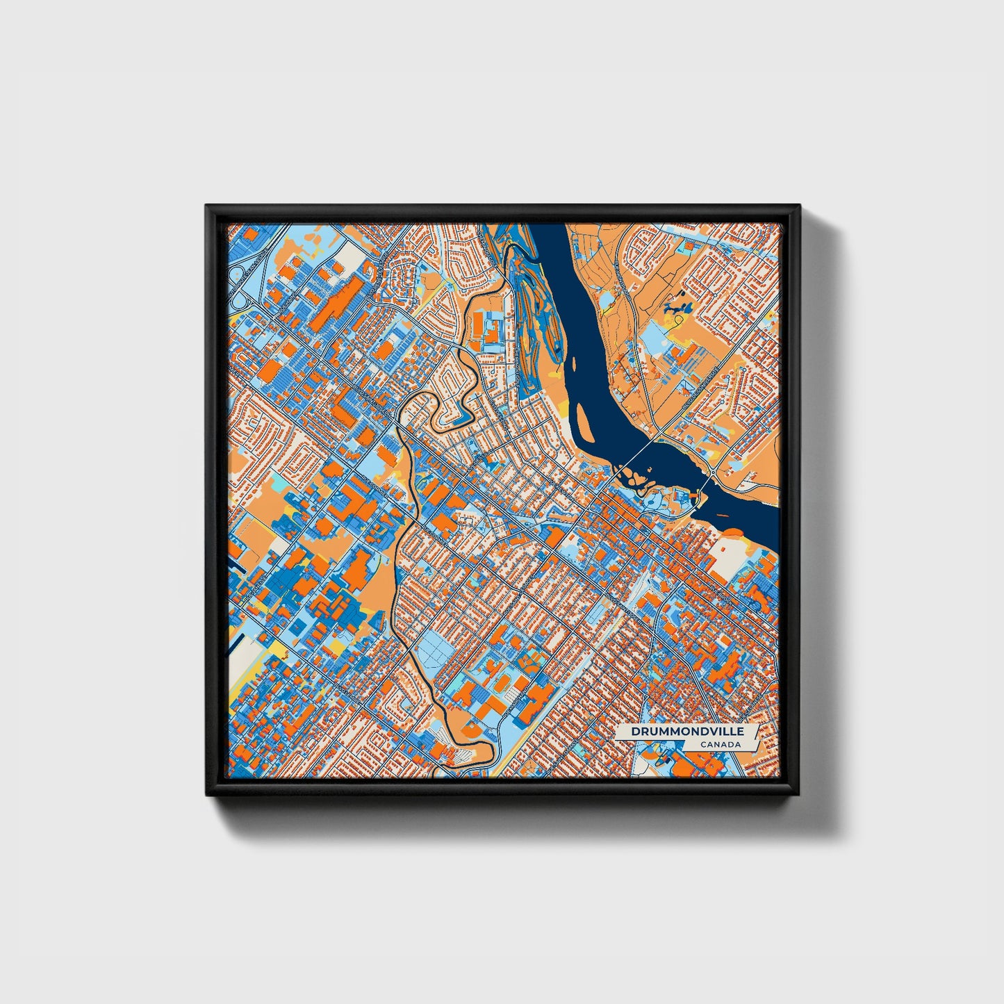 Drummondville Canada Colorful City Map Canvas Print • Black Framed