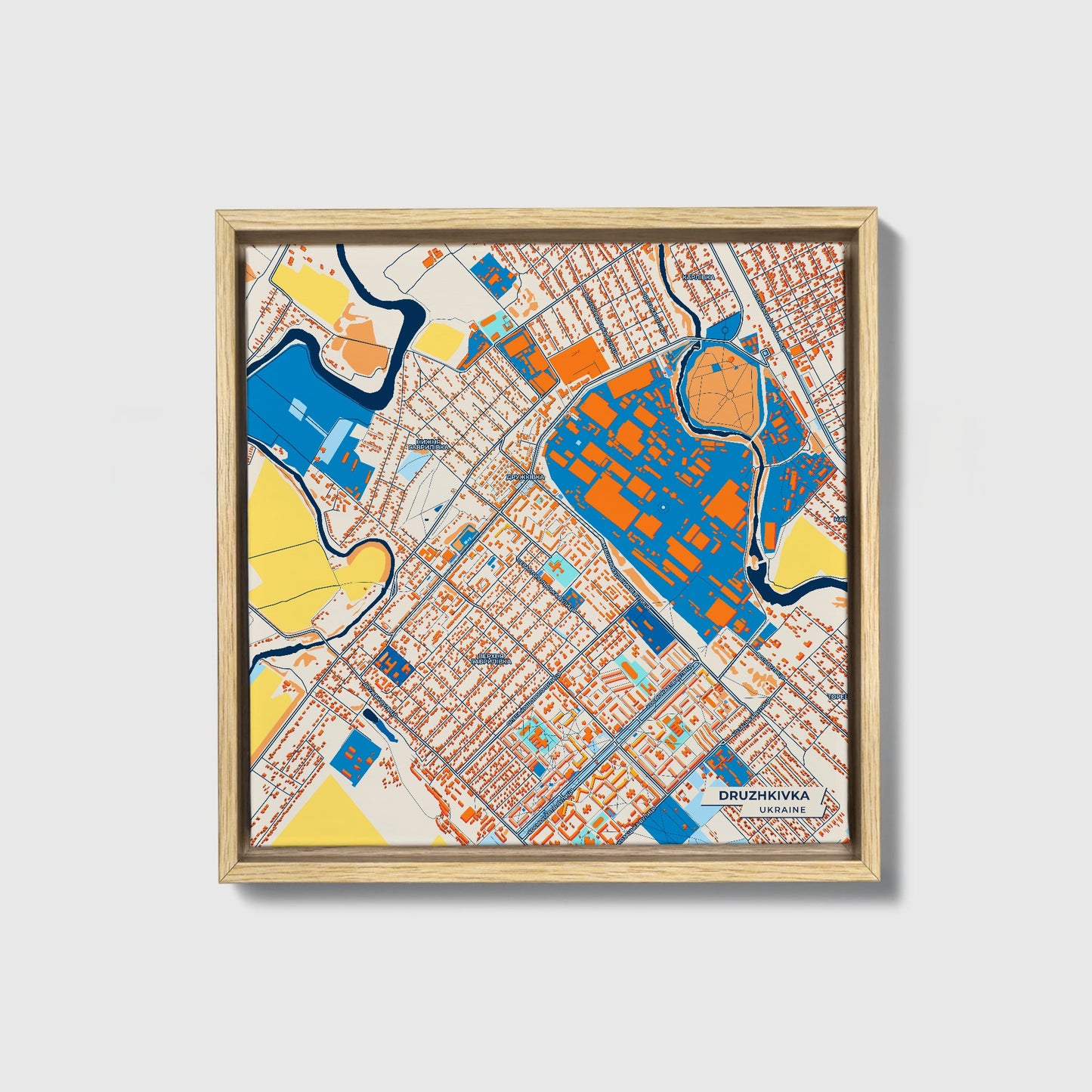 Дружківка Ukraine Colorful City Map Canvas Print • Natural Wooden Framed