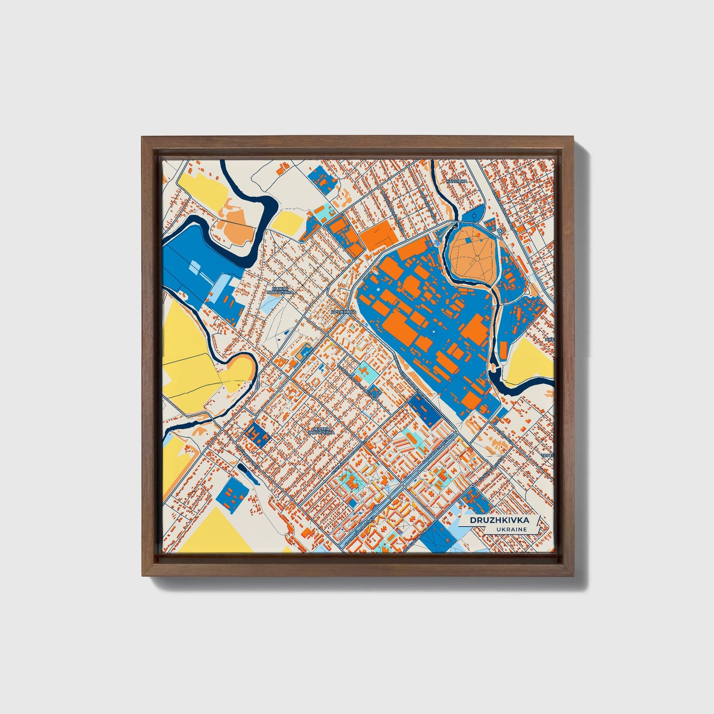 Дружківка Ukraine Colorful City Map Canvas Print • Dark Wooden Framed