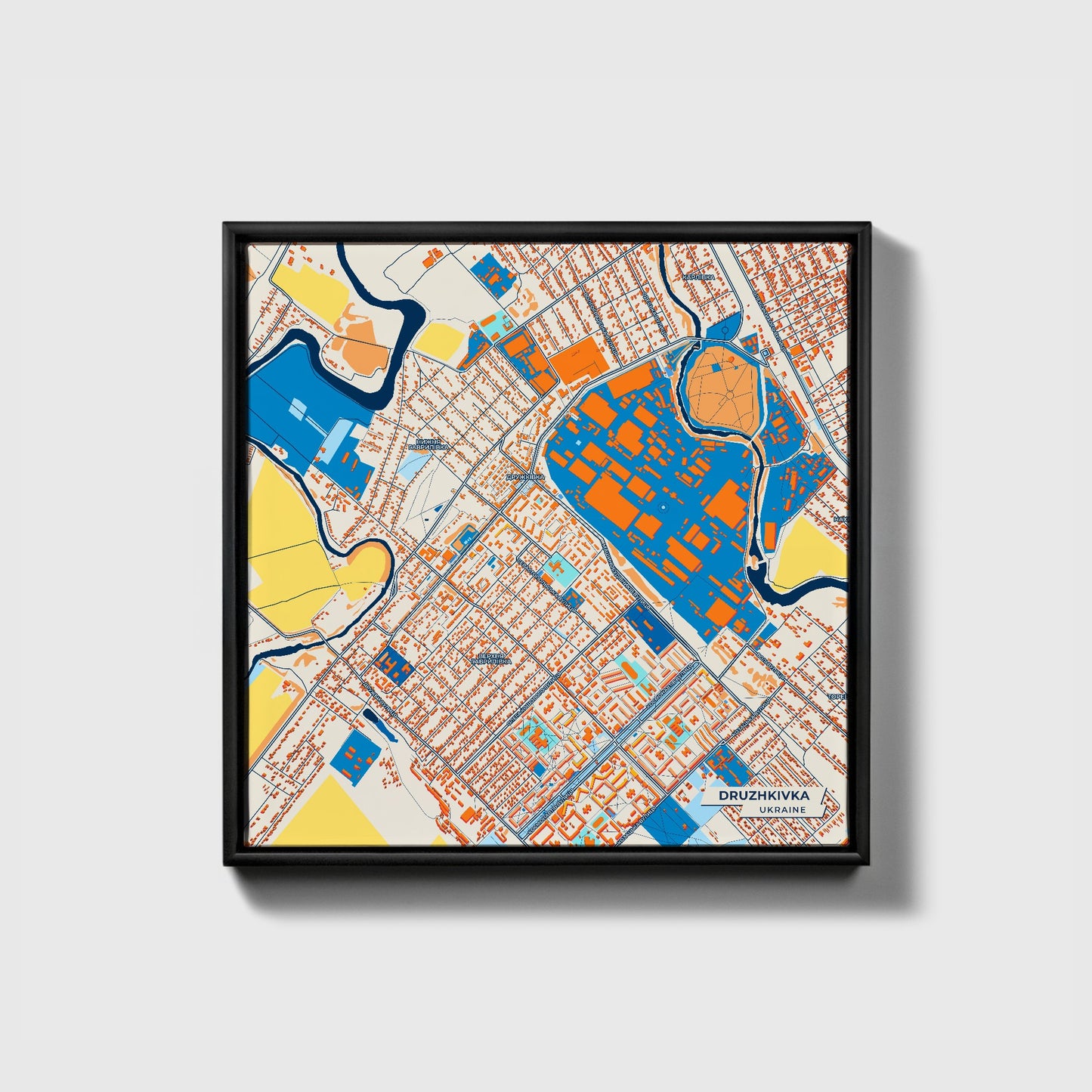 Дружківка Ukraine Colorful City Map Canvas Print • Black Framed