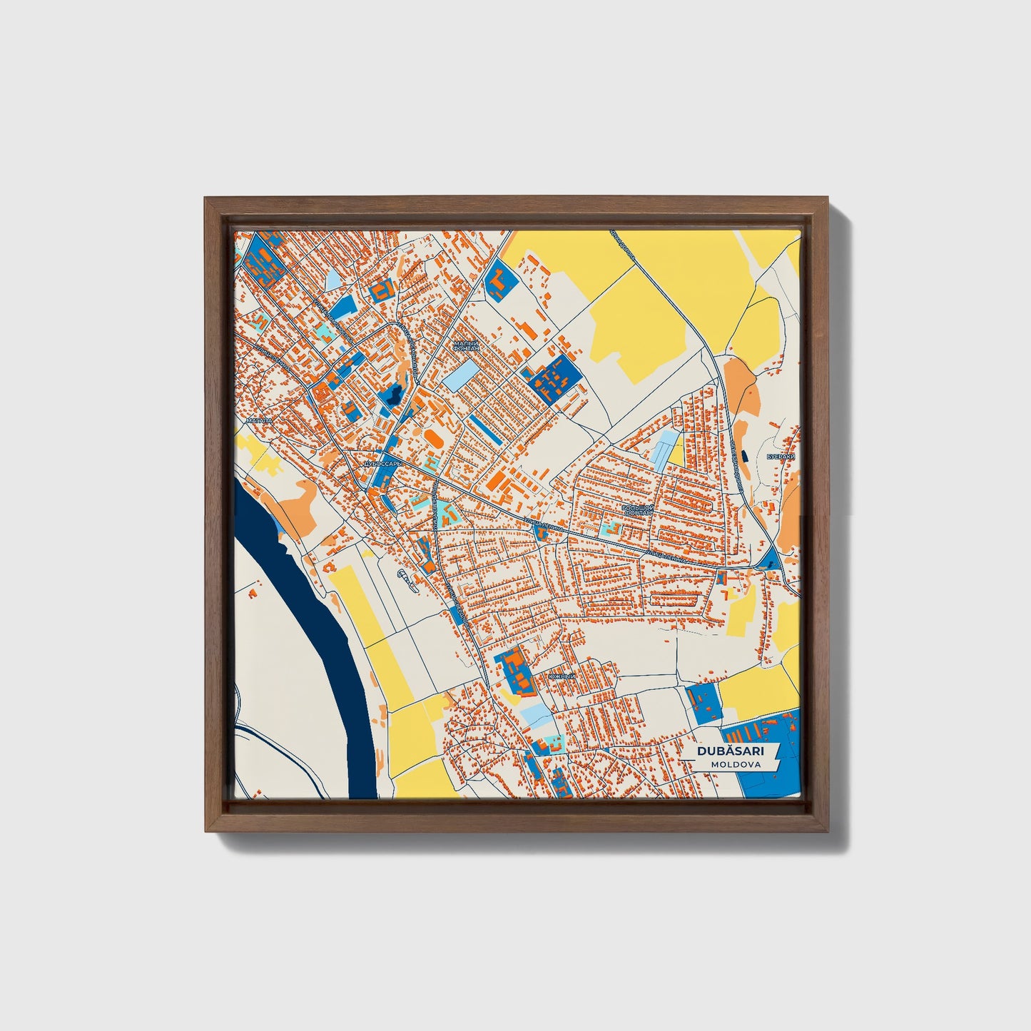 Dubăsari Moldova Colorful City Map Canvas Print • Dark Wooden Framed